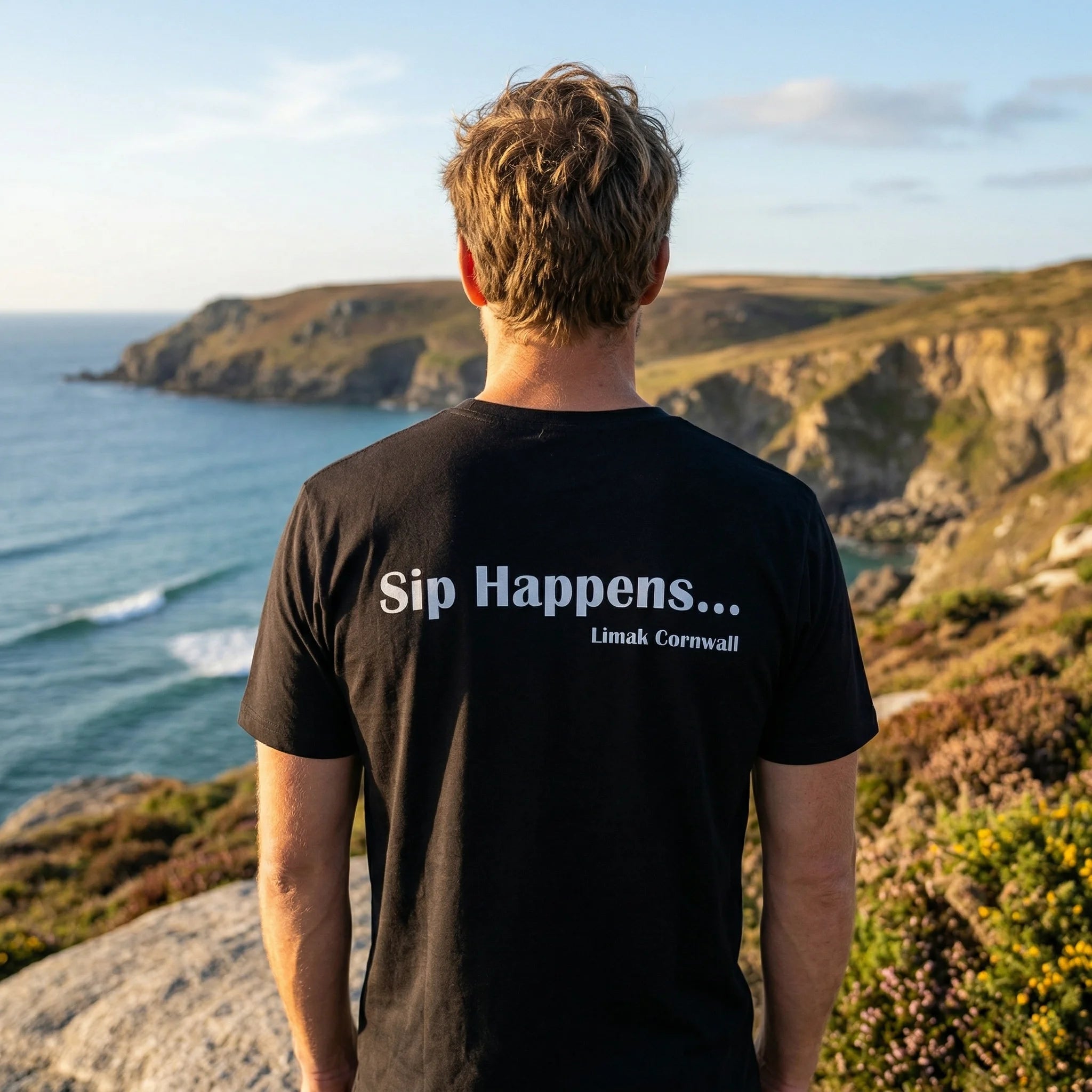 Limak "Sip Happens..." Unisex Printed Black T-shirt